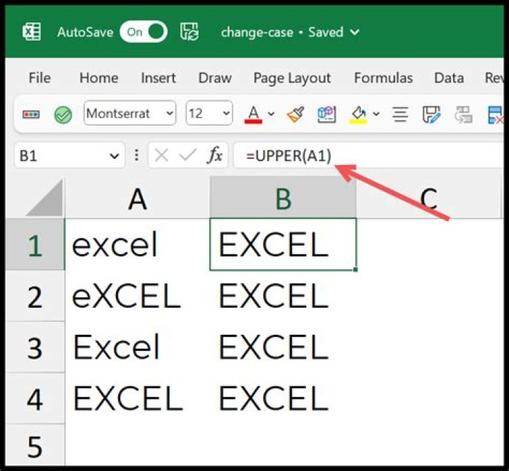 Where is upper case option in excel?